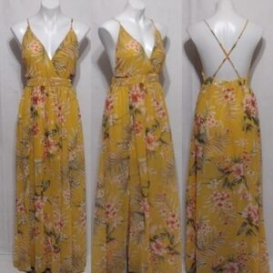 ReVamped Floral Maxi Dress Halter Open Back Crisscross Cottagecore Boho Small
